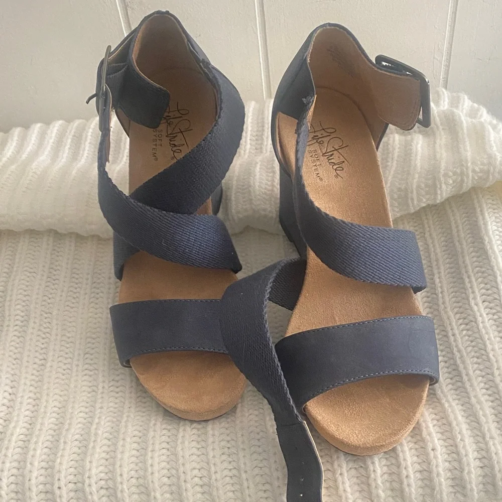 Life Stride Navy Wedge Sandals - Picture 1 of 6